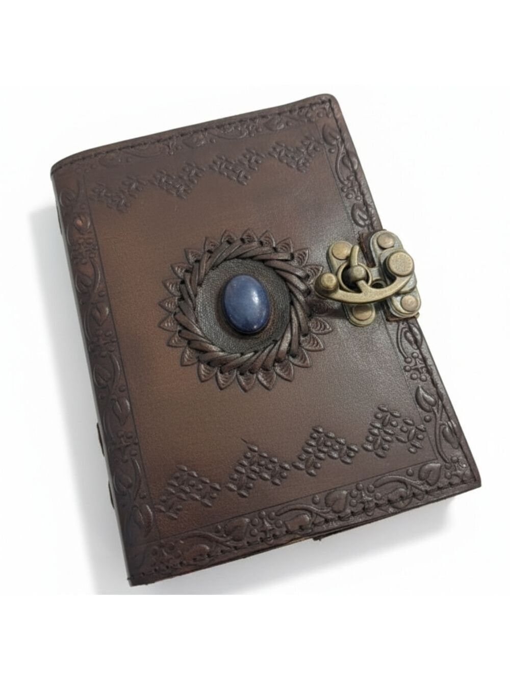 Brown Leather Journal Vintage Blue Stone Handcrafted - Picture 2 of 3